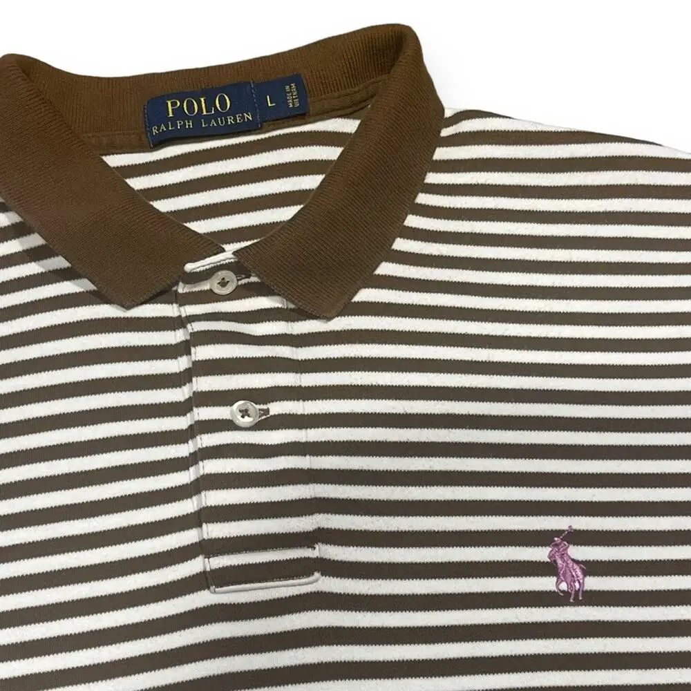 POLO Ralph Lauren Soft Cotton Brown White Stripes Purple Pony Large